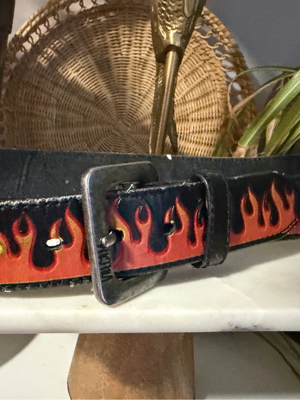 Volcom Flame Leather Belt Black Red Orange Size 33-38